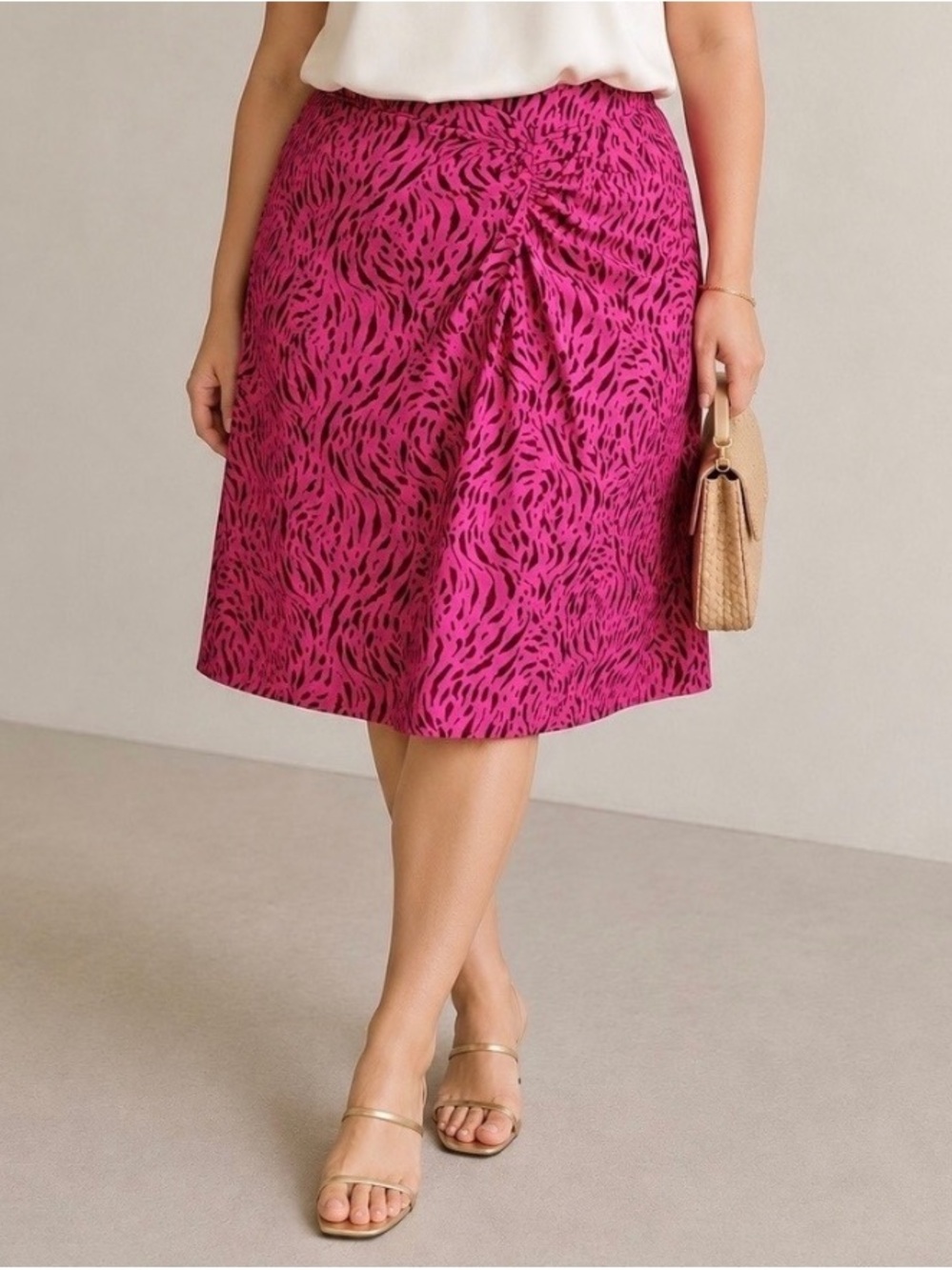 Nine West Fuchsia and Black Printed Midi Skirt